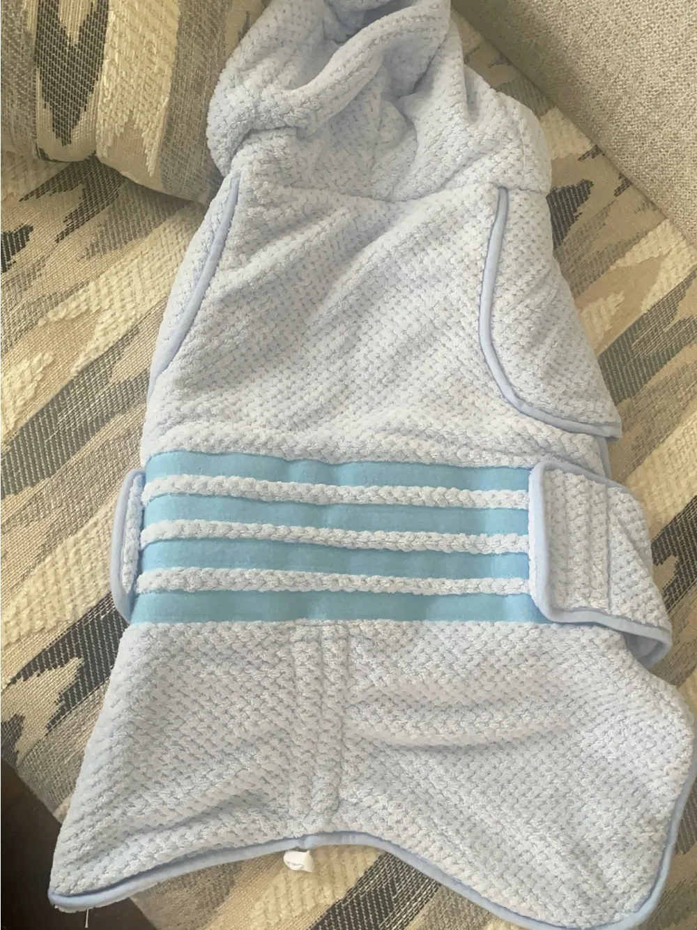 Plush Light Blue Hooded Dog Bathrobe with Bear Ears